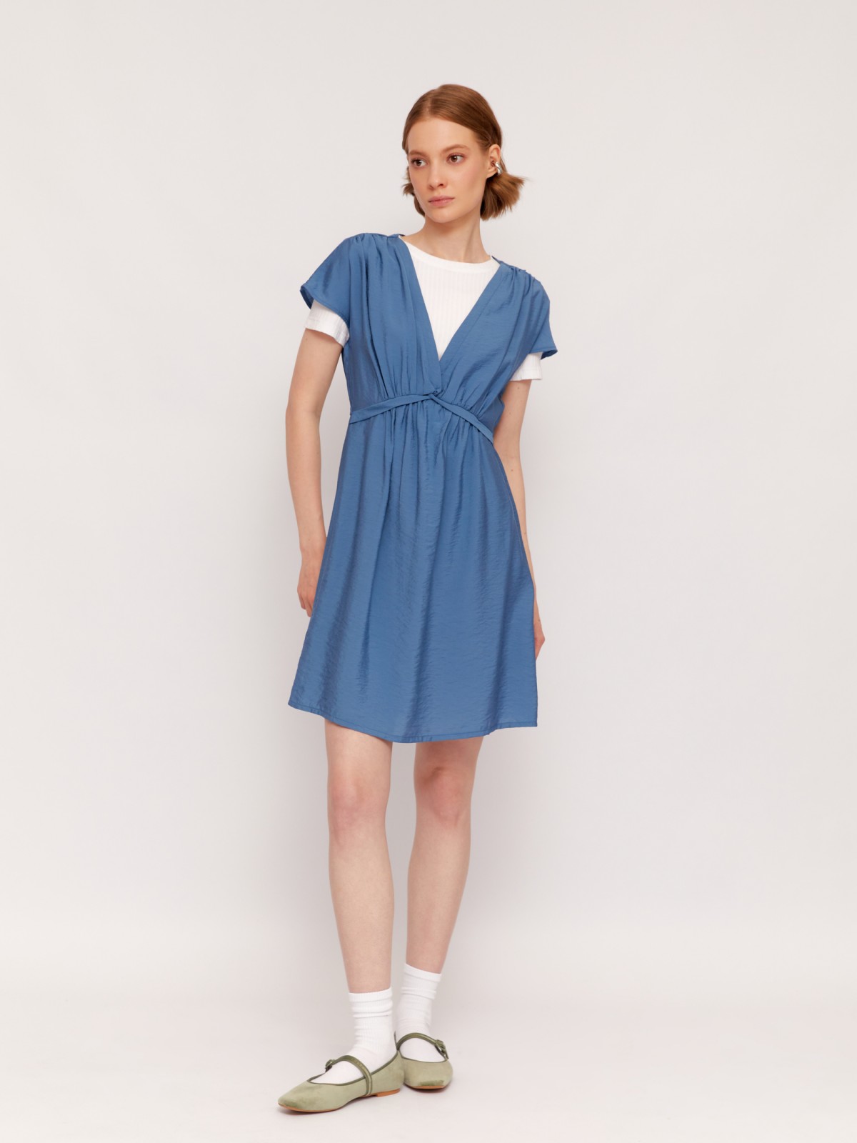 Платье мини на резинке с коротким рукавом zolla 02424820L733, цвет голубой, размер L - фото 2