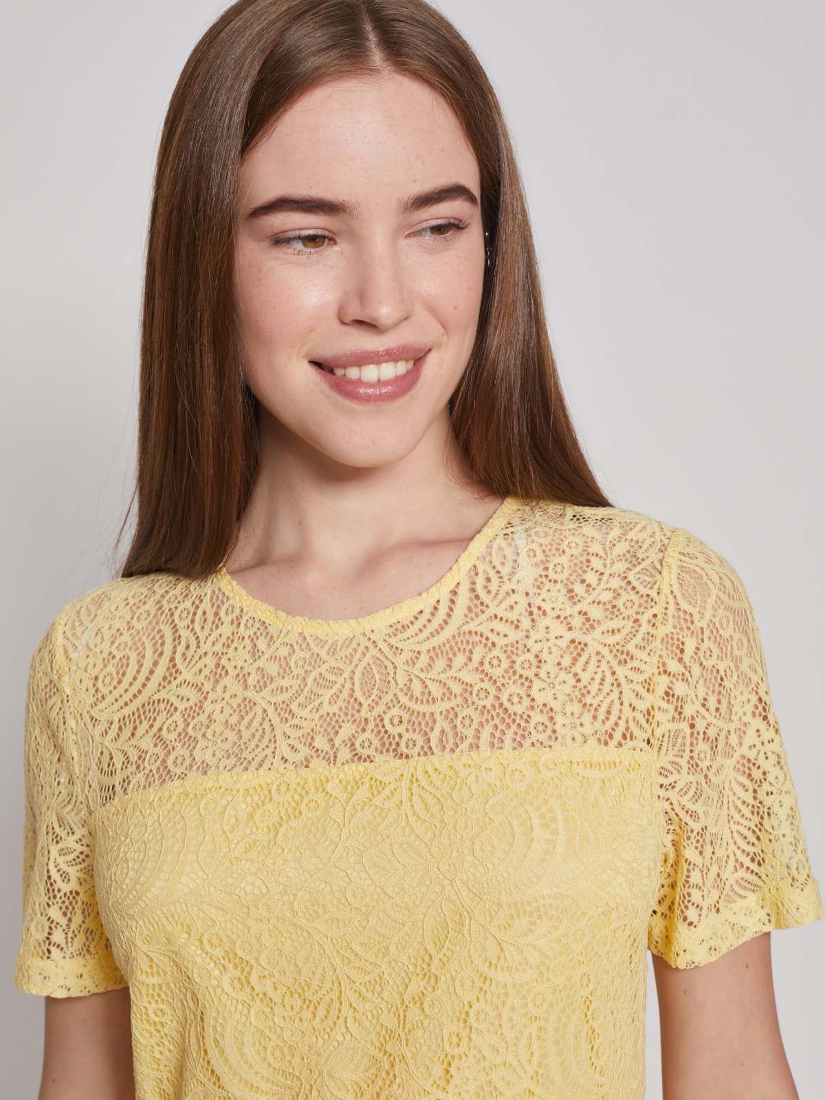 Кружевное платье с коротким рукавом zolla 02223829F293, цвет светло-желтый, размер XS - фото 5
