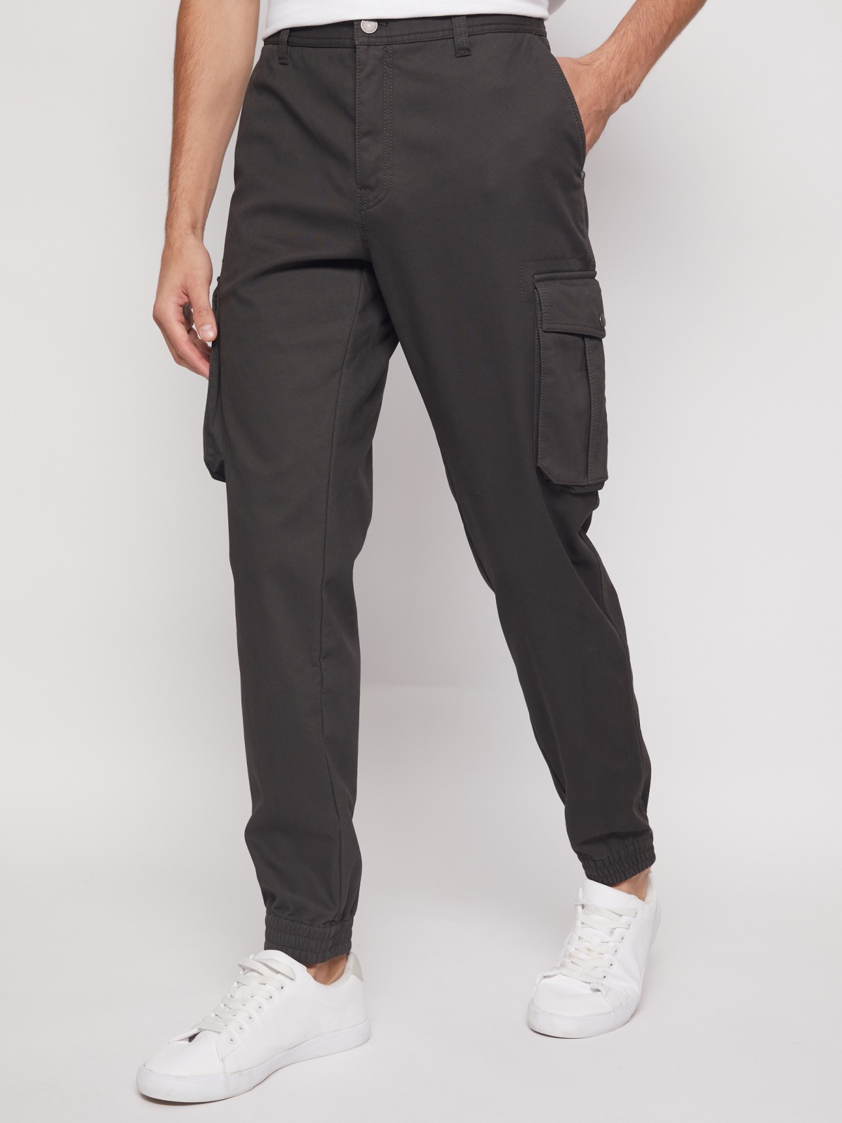 Хлопковые брюки-джоггеры с карманами карго zolla 21143730L021, цвет хаки, размер 28 - фото 3