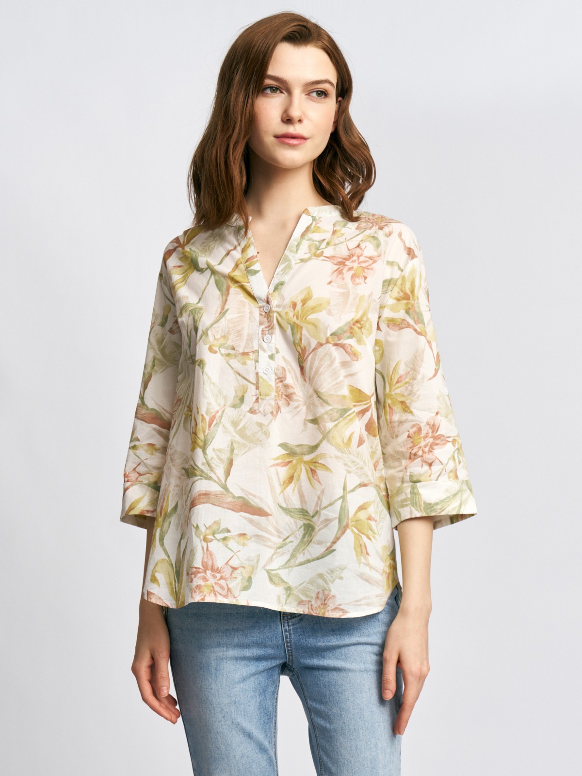 Блузка из хлопка с цветочным принтом