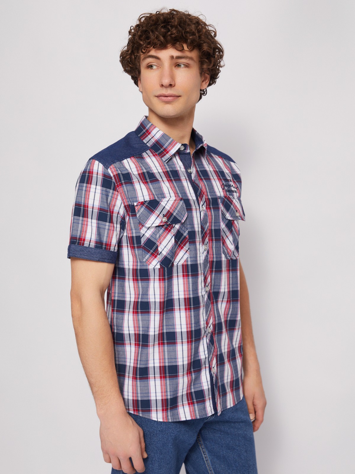 Рубашка из хлопка в клетку с коротким рукавом