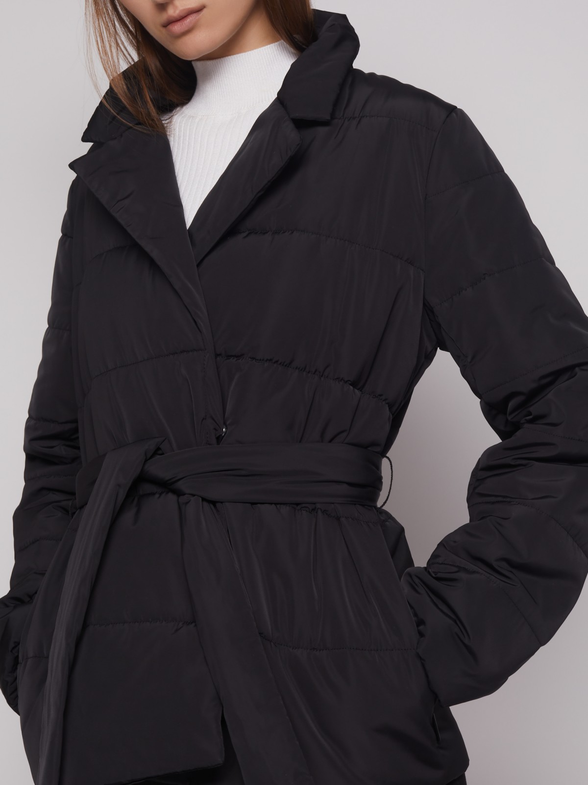 Тёплая куртка с поясом zolla 022335124334, цвет черный, размер XS - фото 4