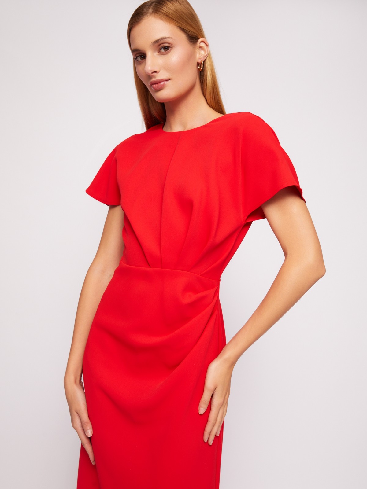 Платье длины миди с драпировкой и вырезом на спине zolla 024218239311, цвет красный, размер XS - фото 2