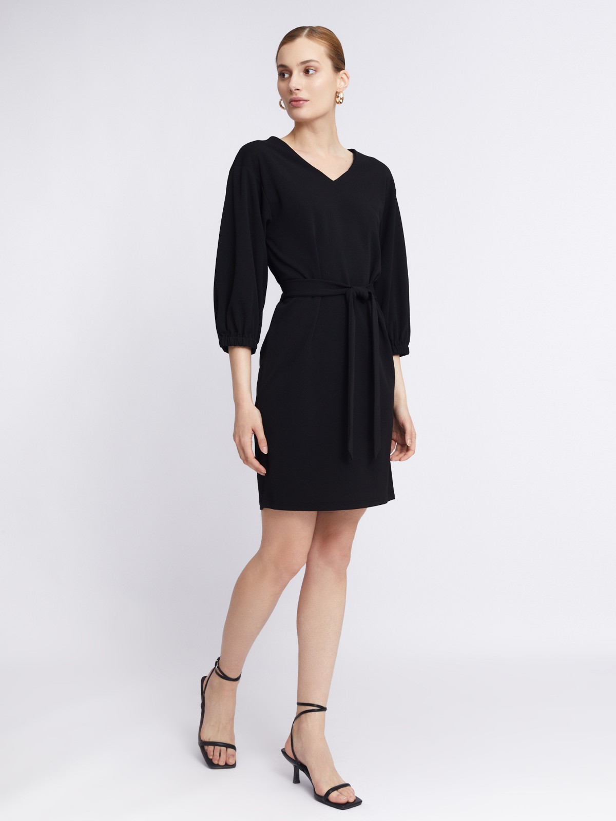 Платье с объёмными рукавами и поясом zolla 22331819F062, цвет черный, размер S - фото 2
