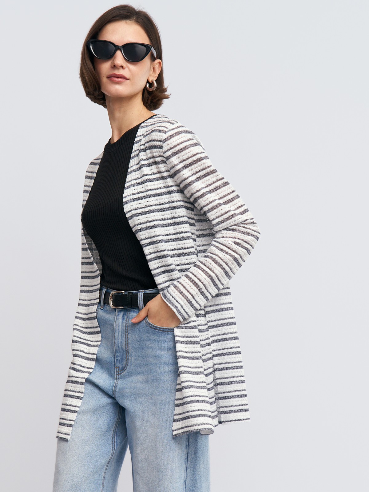 Трикотажный кардиган в полоску без застёжки