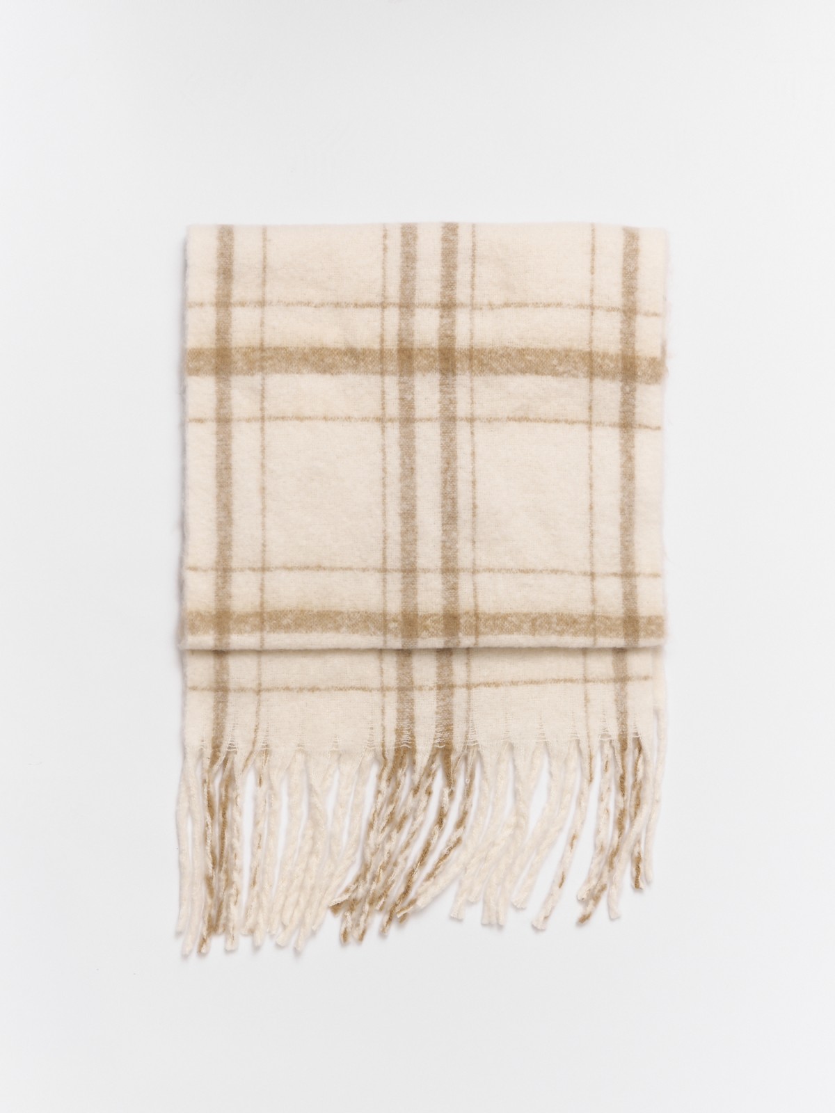 Тёплый шарф в клетку с длинной бахромой