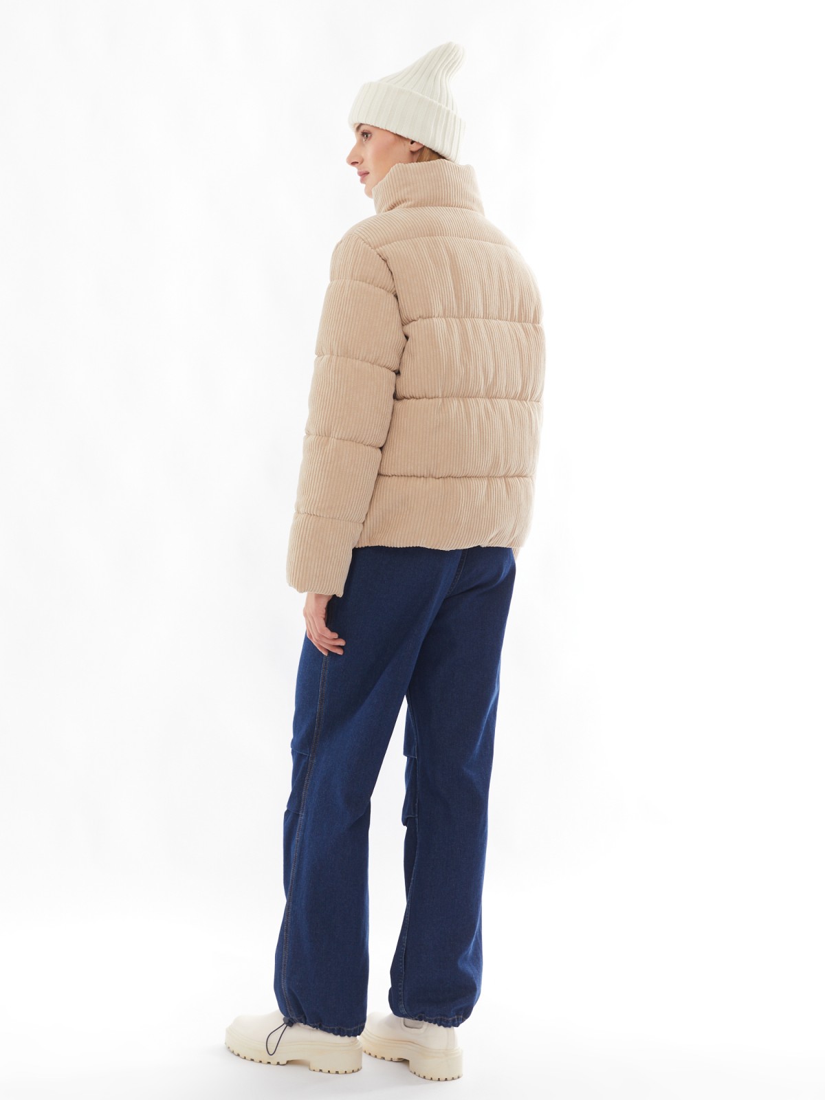 Тёплая вельветовая куртка на молнии с высоким воротником zolla 02412510L194, цвет бежевый, размер XS - фото 6