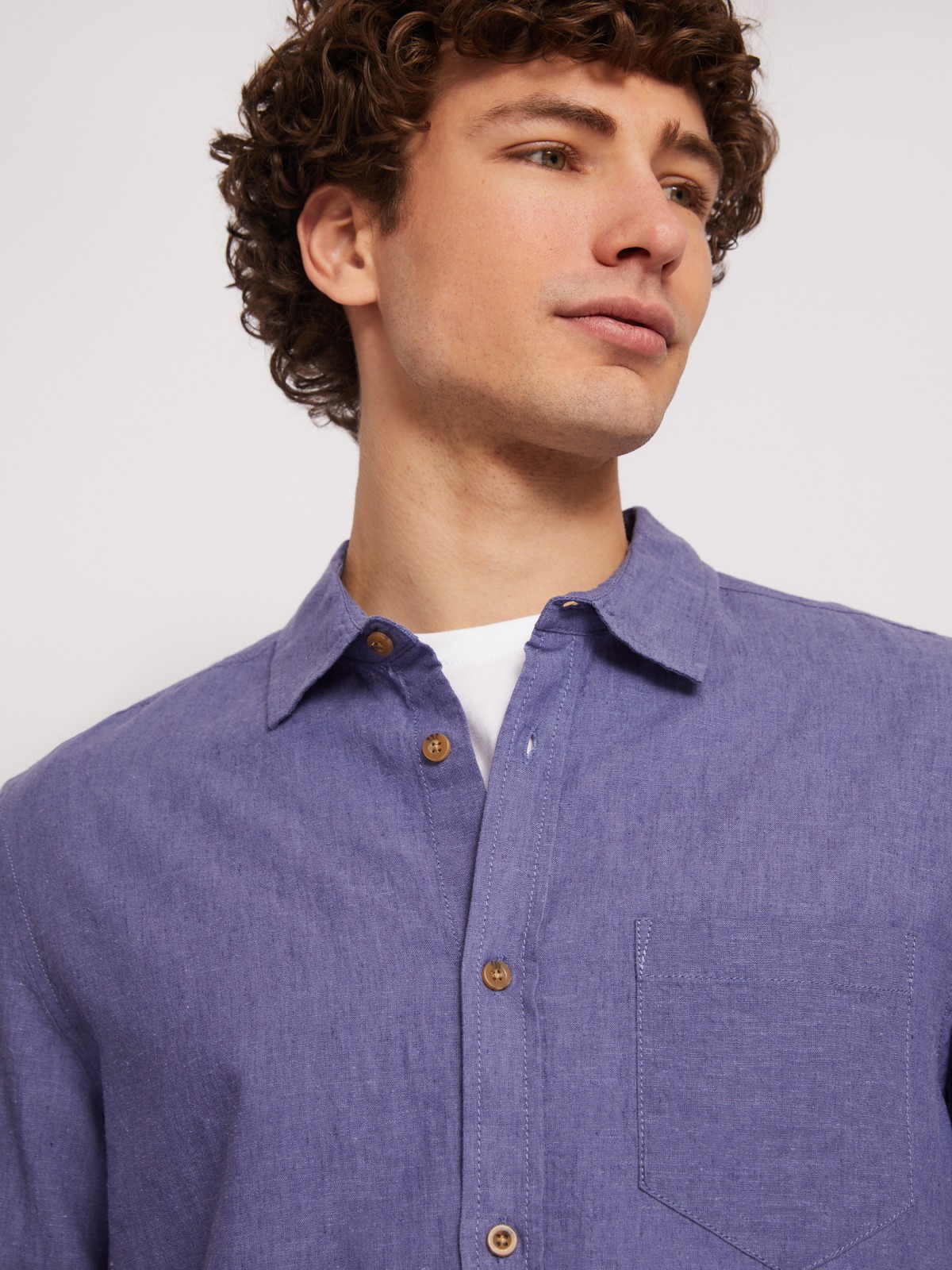 Льняная офисная рубашка прямого силуэта с карманом zolla 014212159013, цвет фиолетовый, размер XL - фото 5