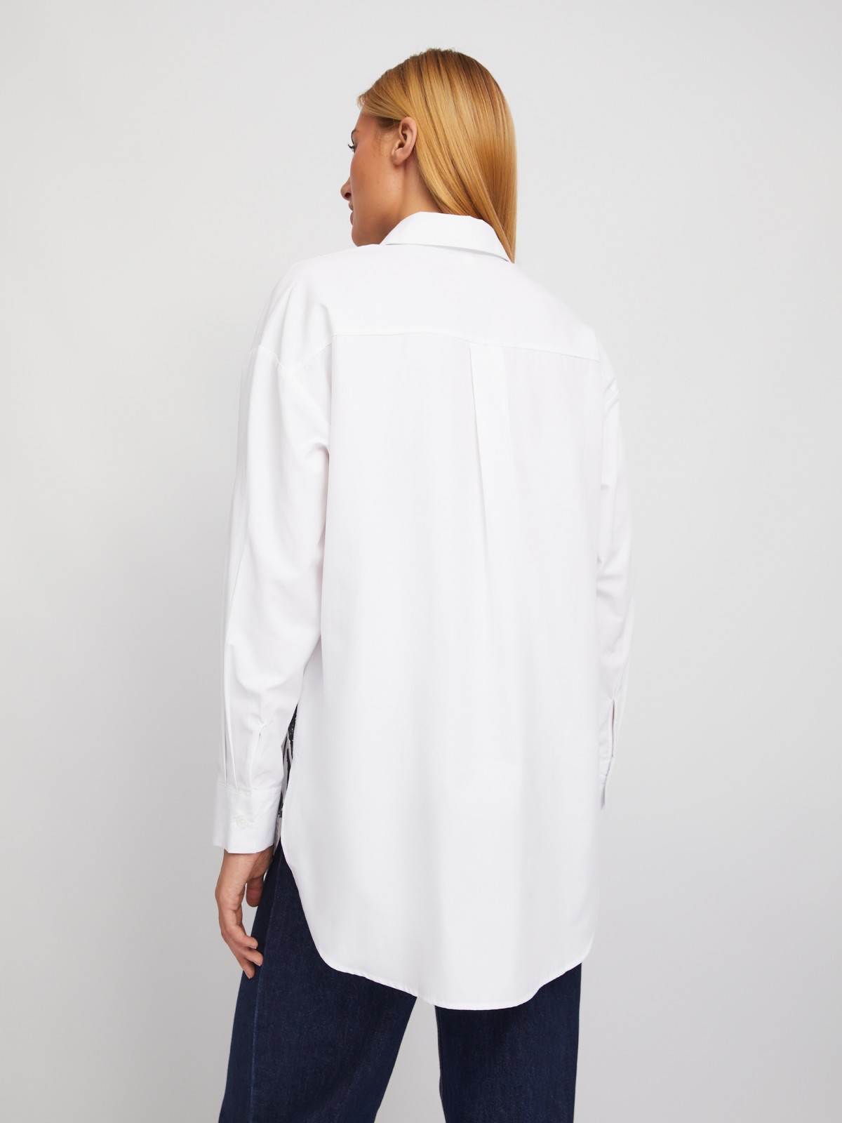 Рубашка удлинённого силуэта с принтом zolla 02411117Y293, цвет белый, размер XS - фото 6