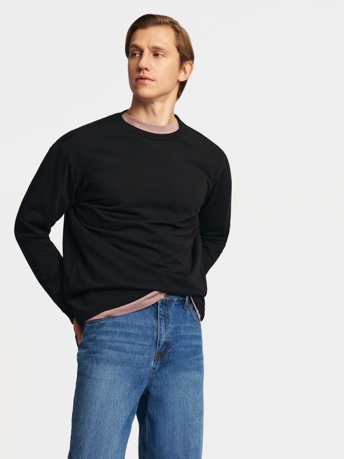 Трикотажный лонгслив из хлопка с длинным рукавом