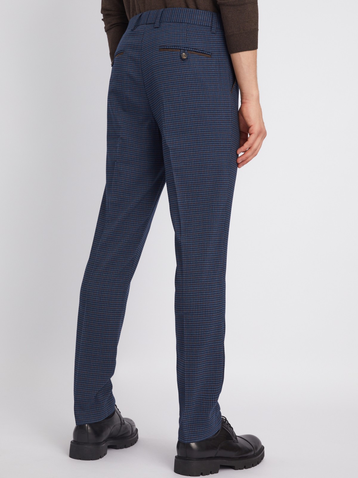 Офисные брюки силуэта Slim со стрелками и узором в клетку zolla 012337366033, цвет голубой, размер 34 - фото 5