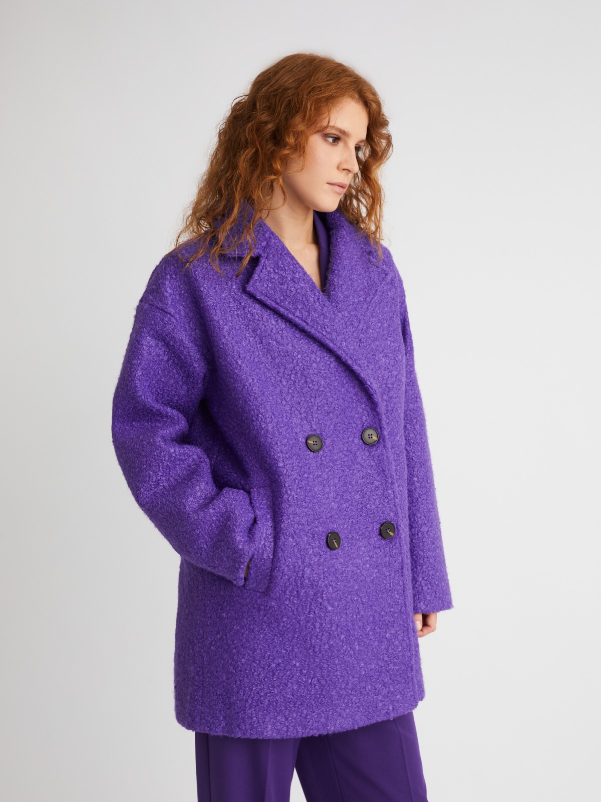 Укороченное пальто из ткани букле без утеплителя на пуговицах zolla 023335807104, цвет сливовый, размер XS - фото 3