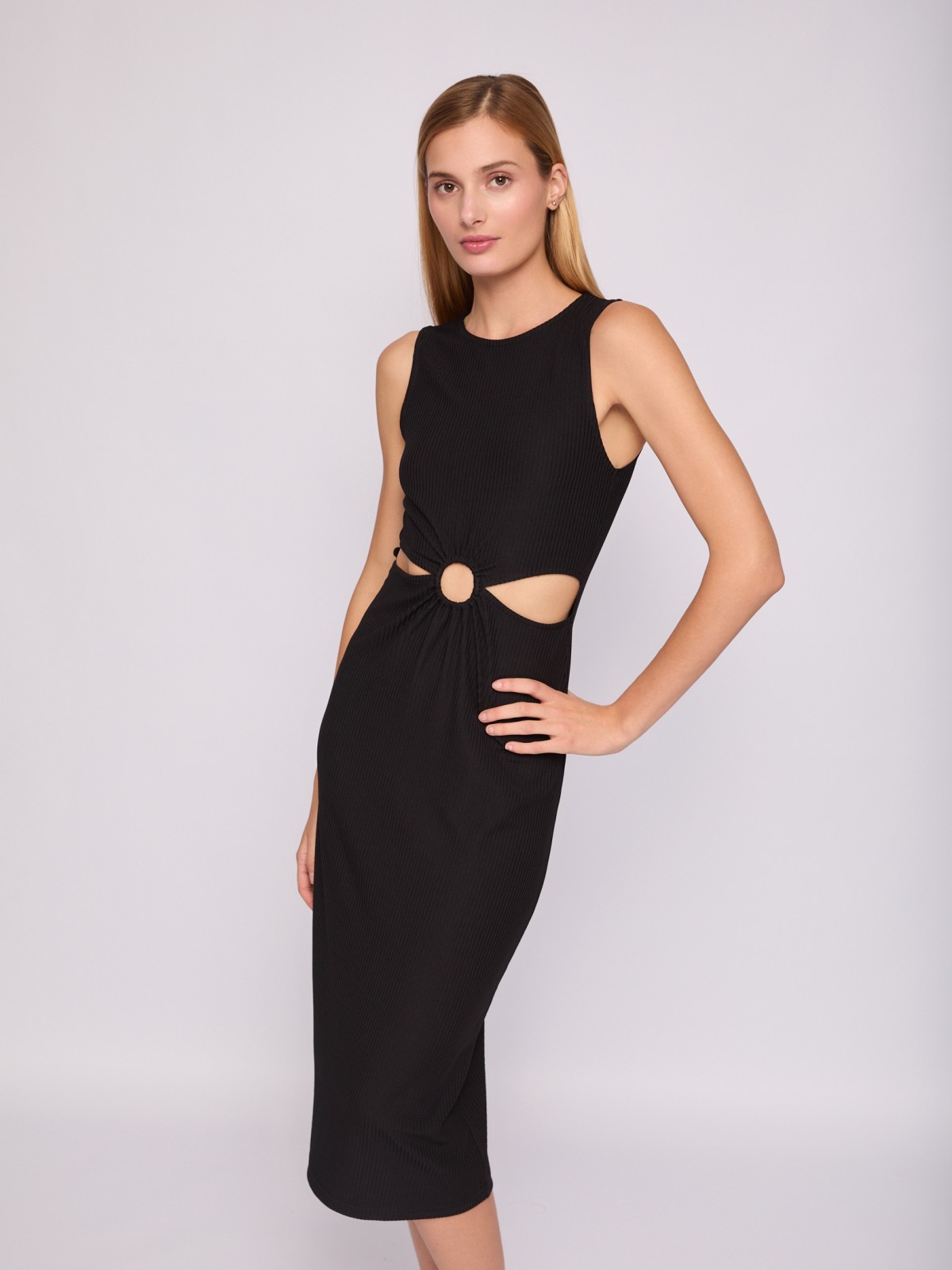 Платье-лапша без рукавов с вырезами на талии zolla 02423817Y053, цвет черный, размер XS - фото 1