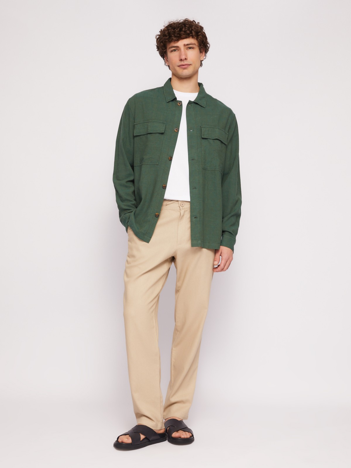 Куртка-рубашка из льна и вискозы zolla 01421214R073, цвет темно-зеленый, размер L - фото 2
