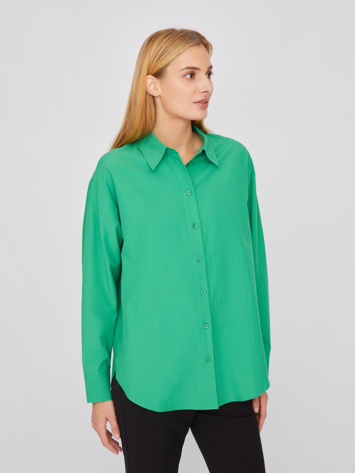Рубашка свободного силуэта с длинным рукавом zolla 02411117Y553, цвет зеленый, размер XS - фото 5