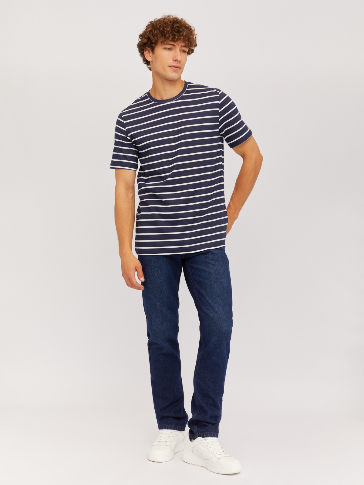 Футболка из хлопка с узором в полоску