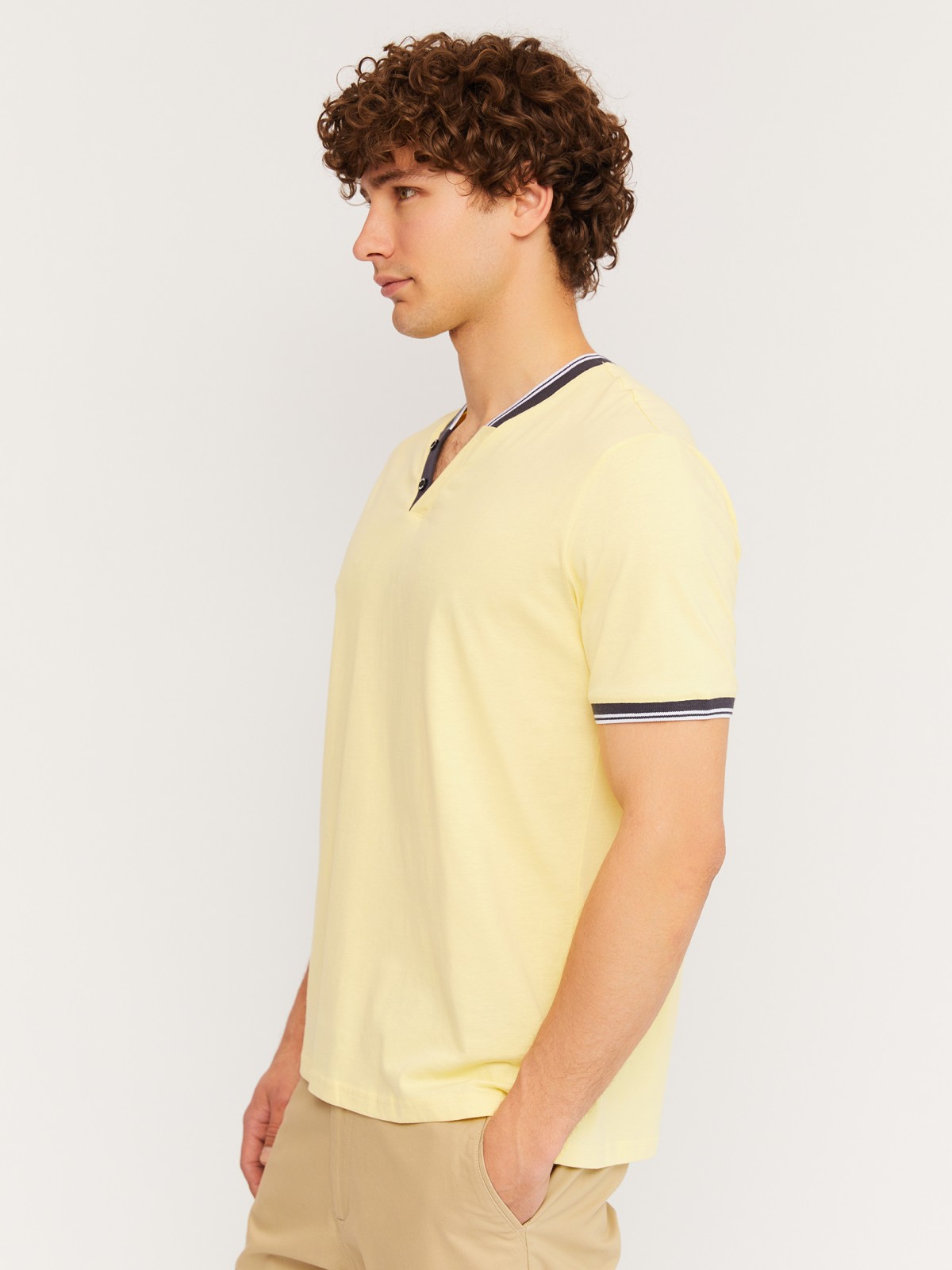 Футболка хенли из хлопка с коротким рукавом