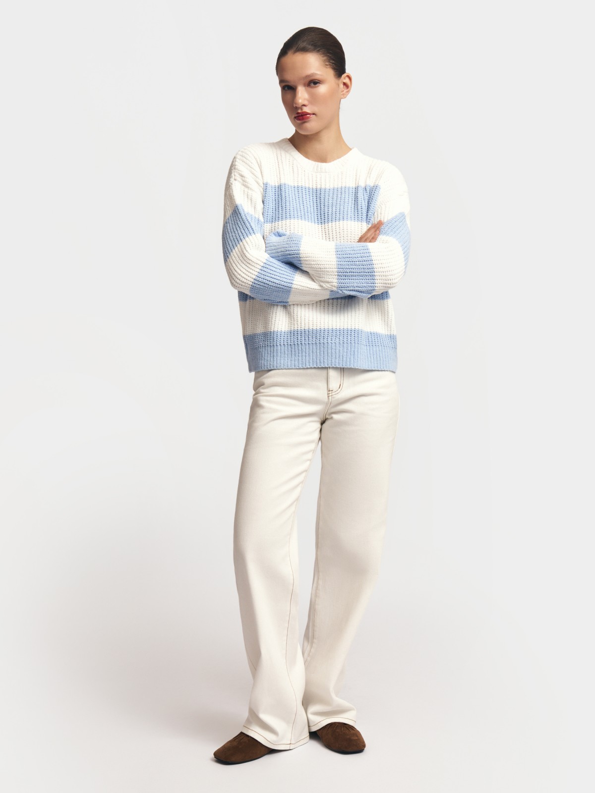 Вязаный джемпер из синели в полоску