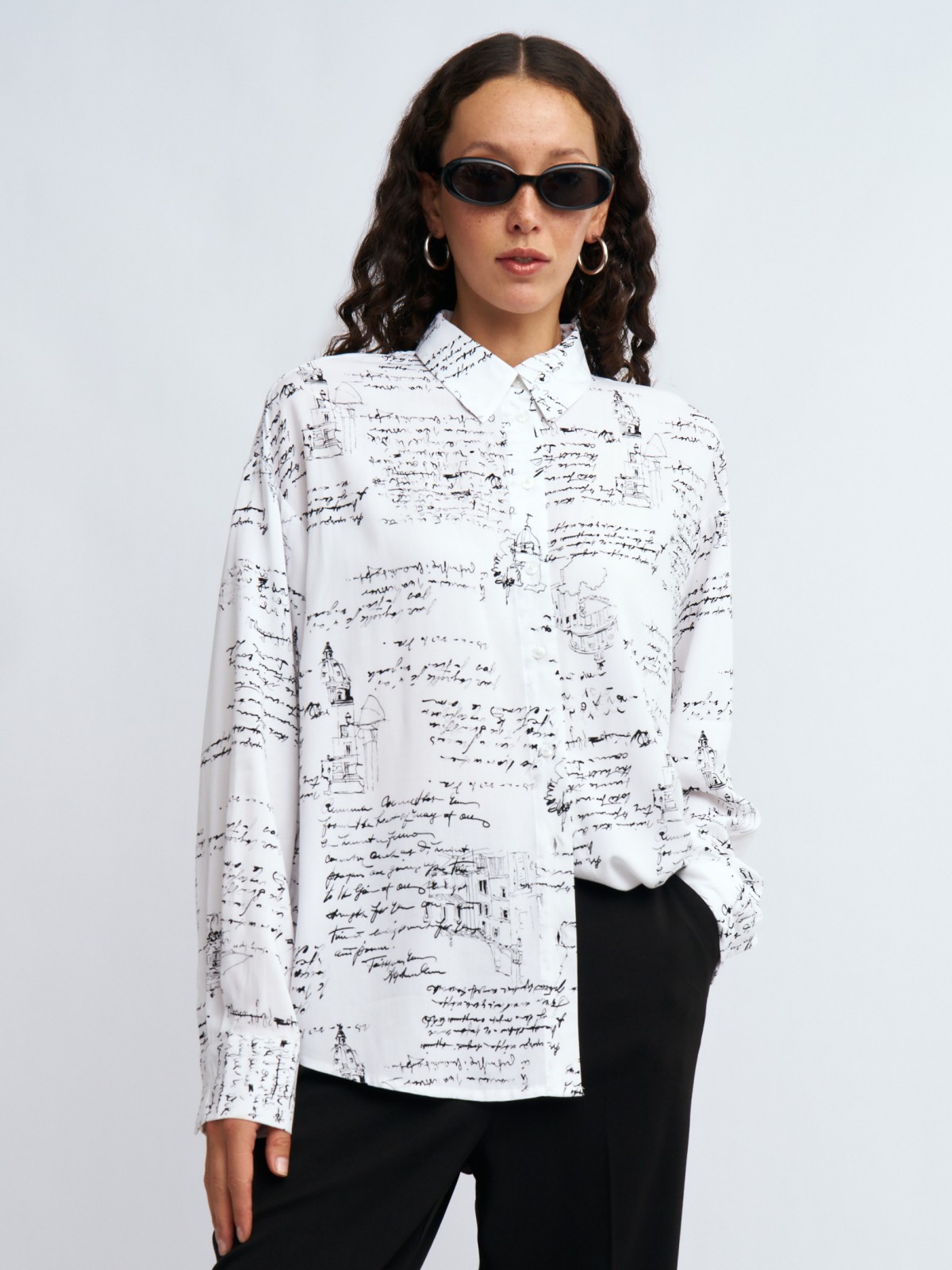 Рубашка оверсайз силуэта из вискозы с принтом