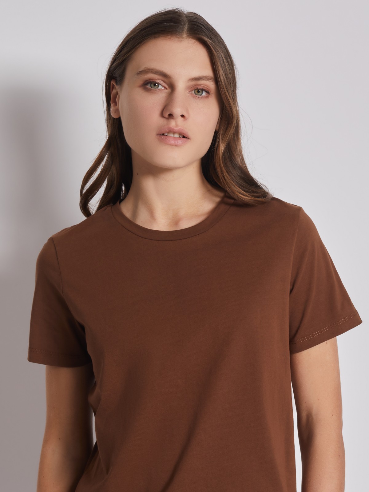 Однотонная футболка с коротким рукавом zolla 22231321Y072, цвет коричневый, размер XS - фото 4