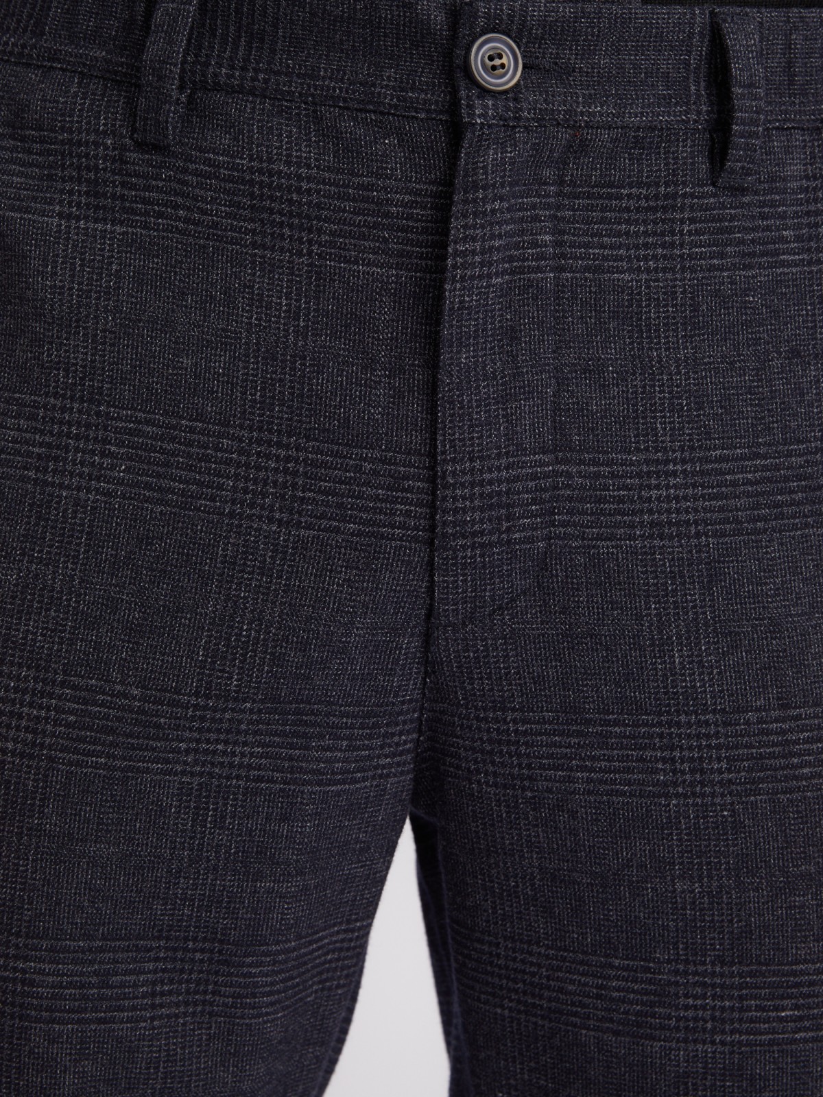 Офисные брюки силуэта Tapered с узором в клетку и поясом на резинке zolla 013347366041, цвет синий, размер 30 - фото 4