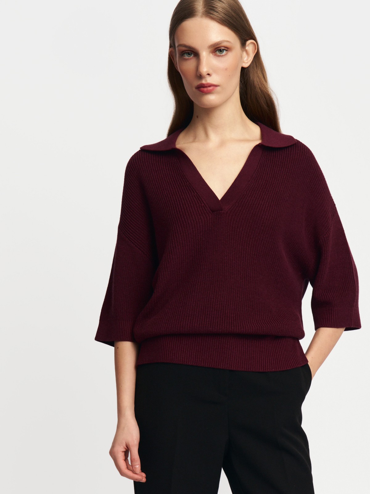 Трикотажный джемпер поло с коротким рукавом