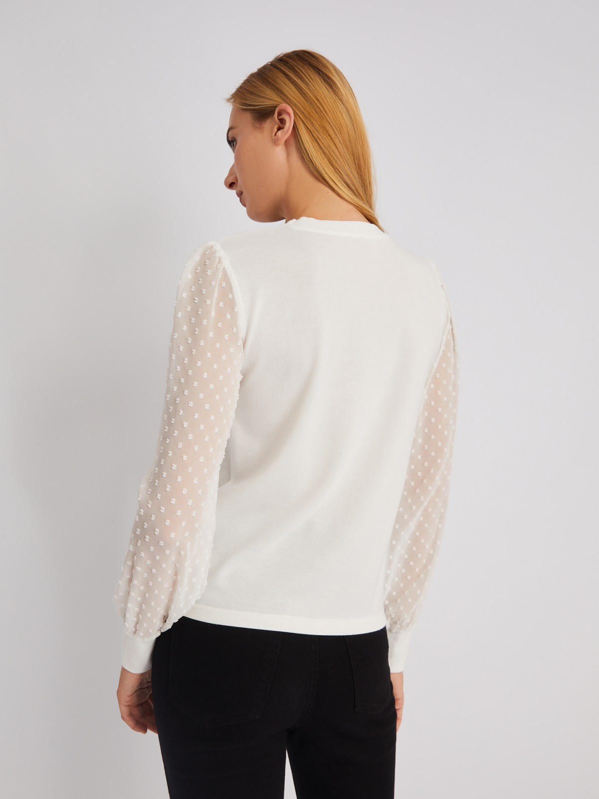 Трикотажный топ-блузка с акцентом на рукавах zolla 024113126023, цвет белый, размер XS - фото 6