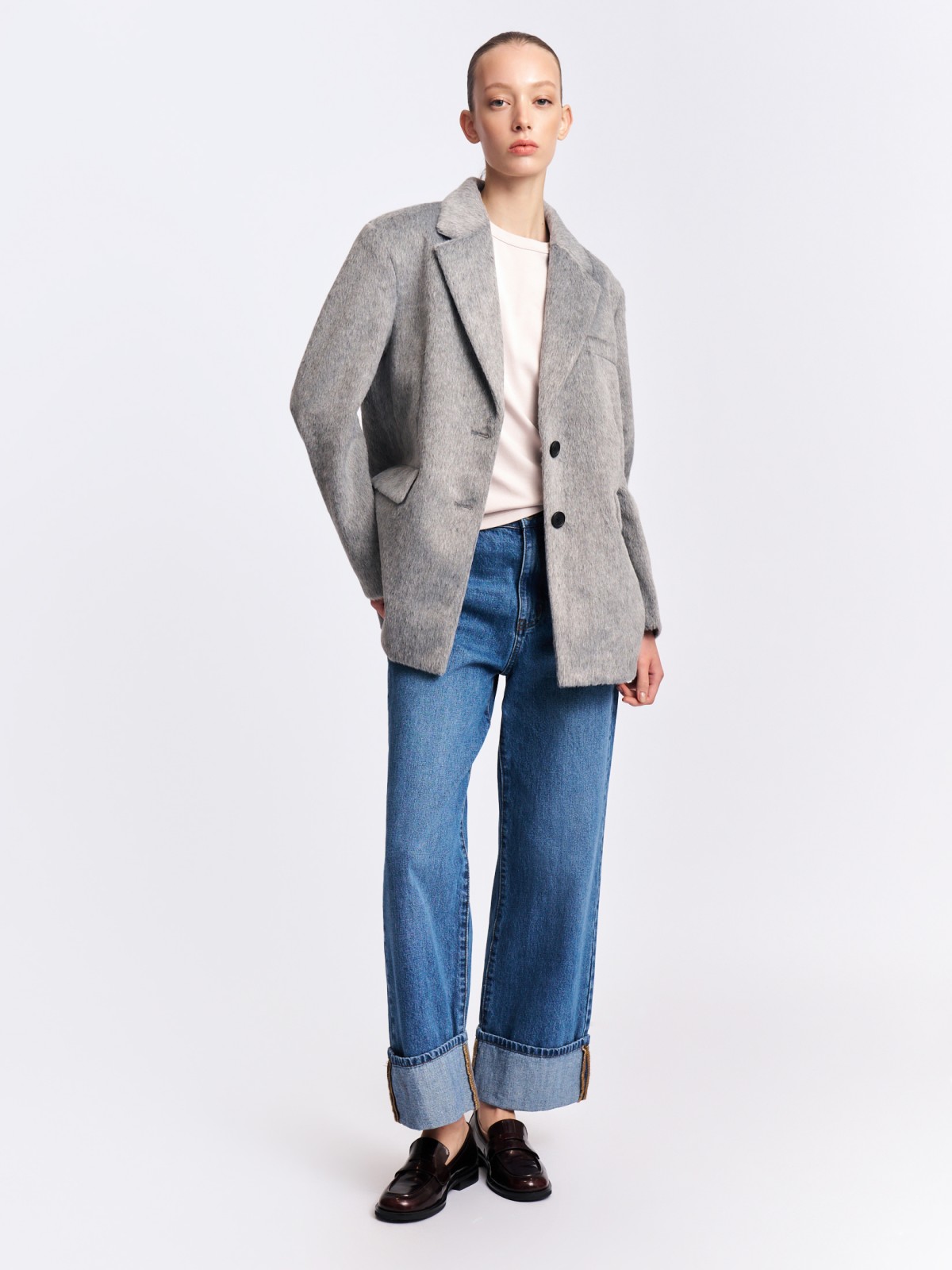 Тёплое пальто-пиджак однобортное