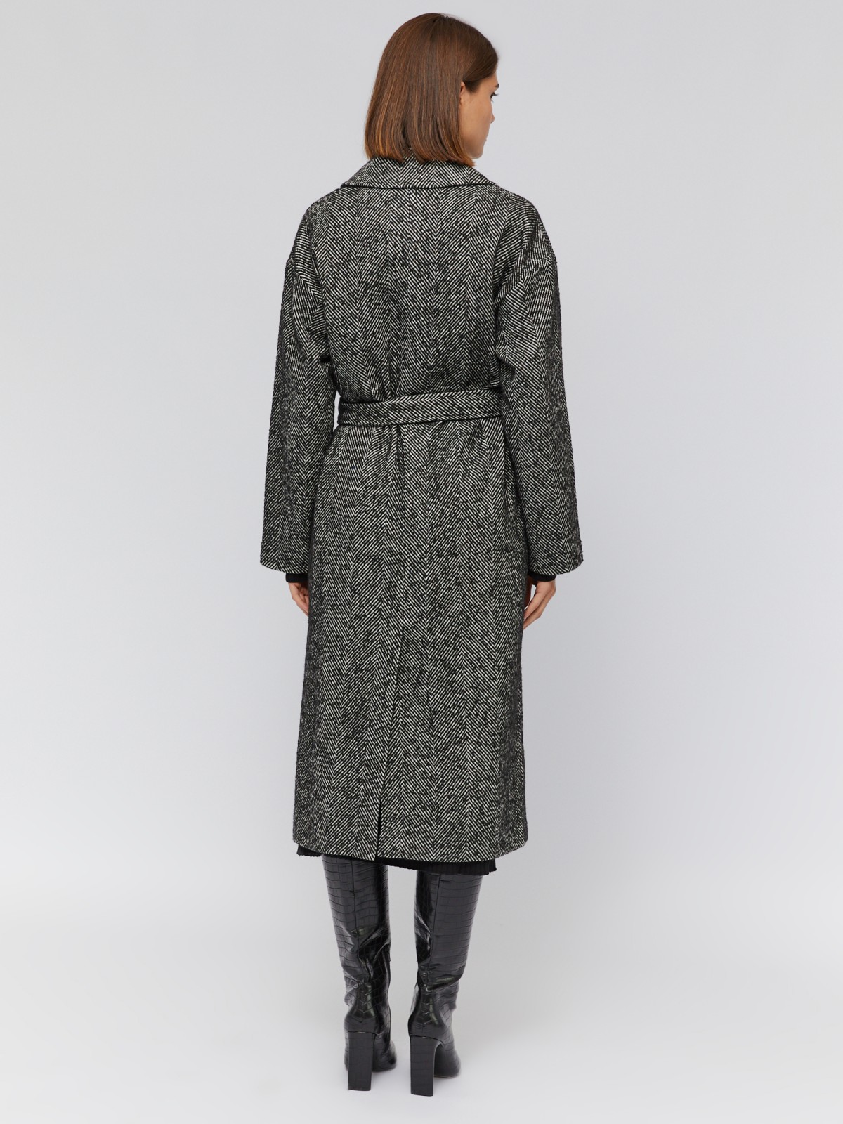 Длинное пальто оверсайз из шерсти с поясом