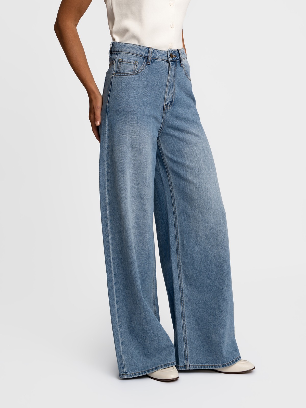 Джинсы силуэта палаццо из хлопка