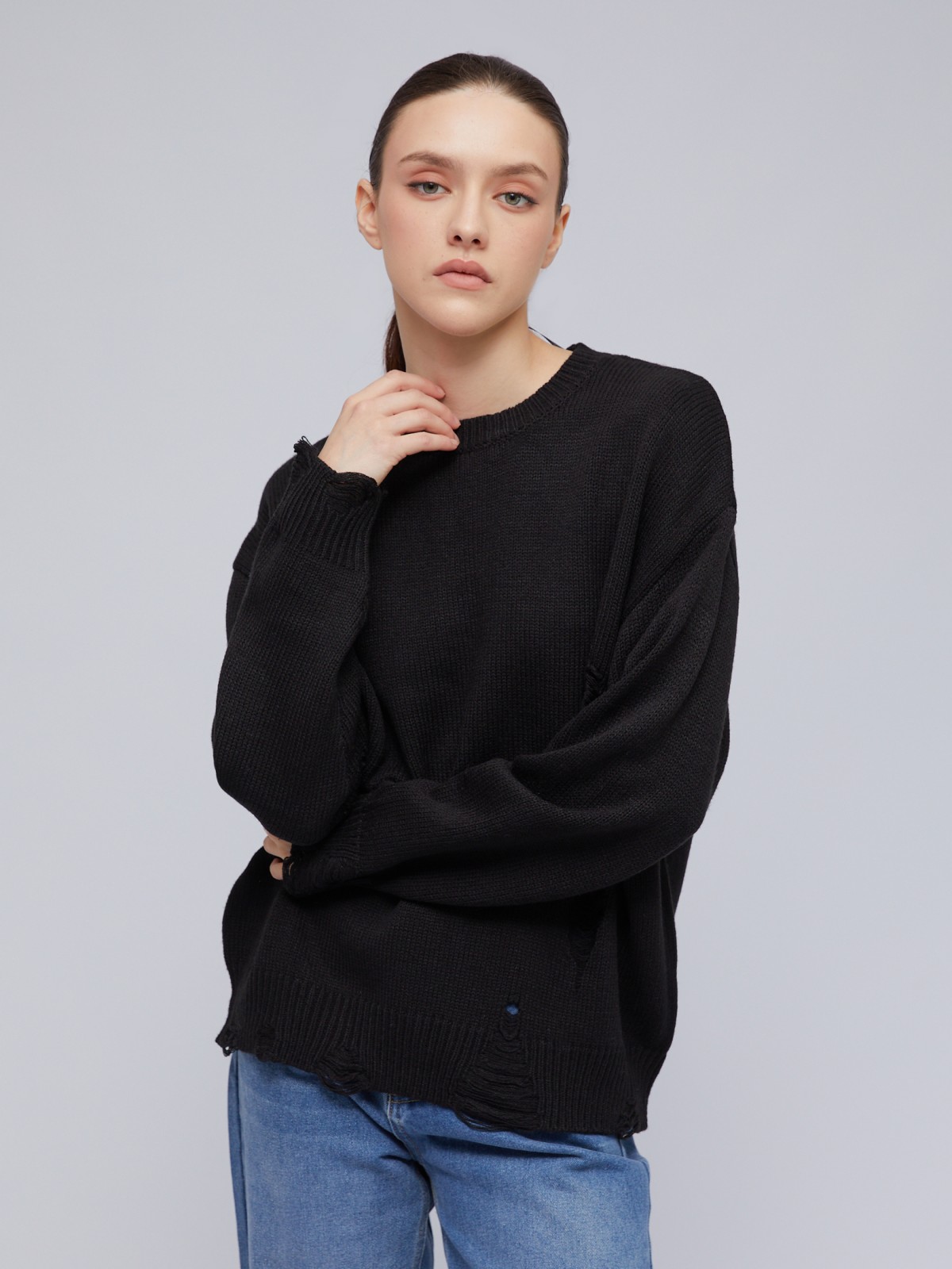 Вязаный рваный джемпер в стиле гранж