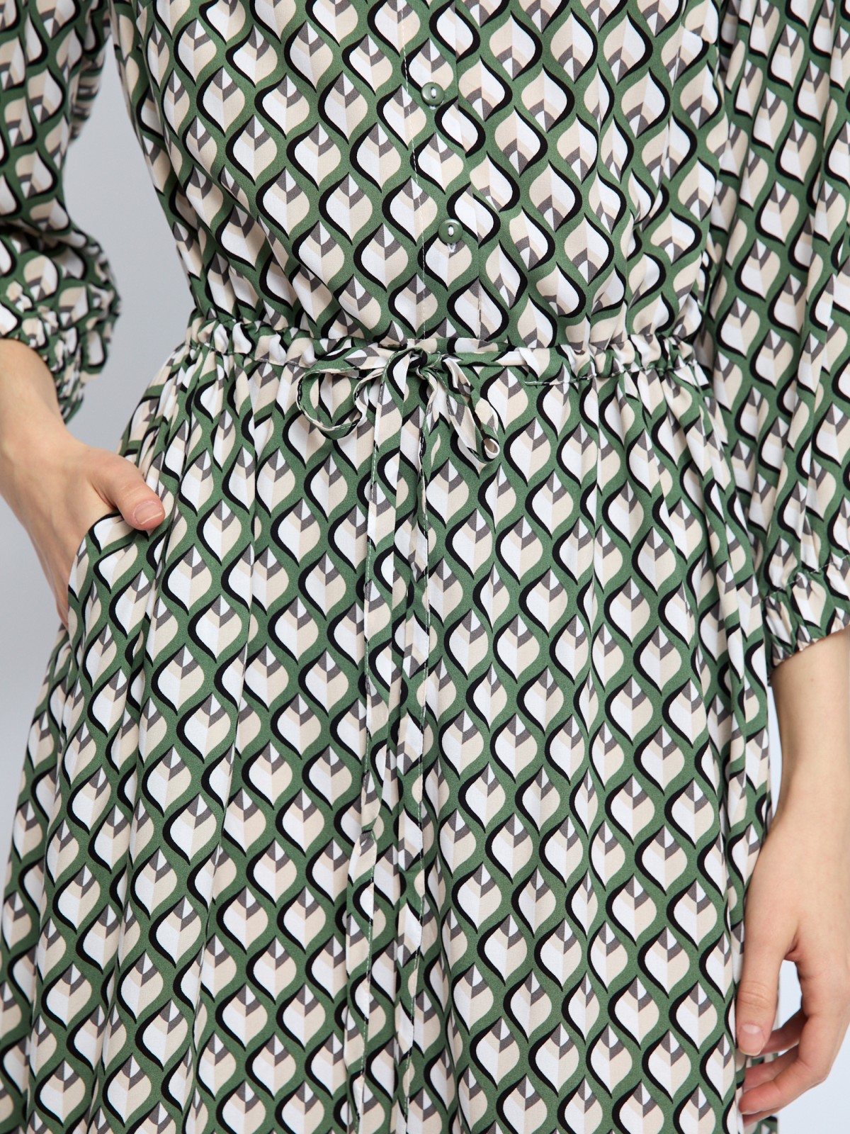 Платье-рубашка миди из вискозы на кулиске