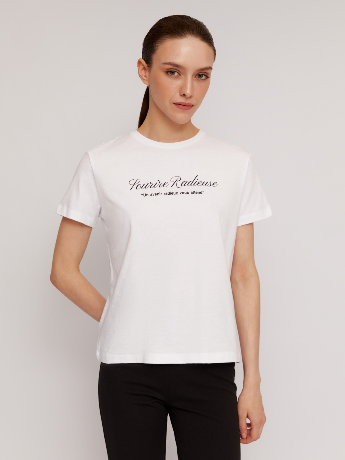 Футболка из хлопка с коротким рукавом и надписью