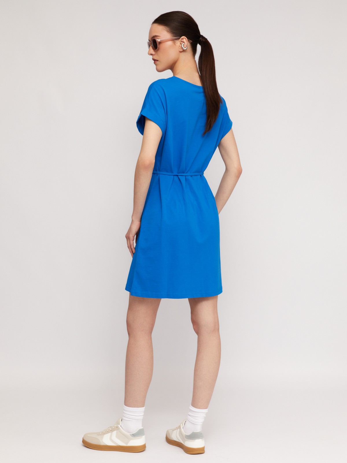 Платье-футболка из хлопка с поясом zolla N2424810G232, цвет голубой, размер L - фото 5