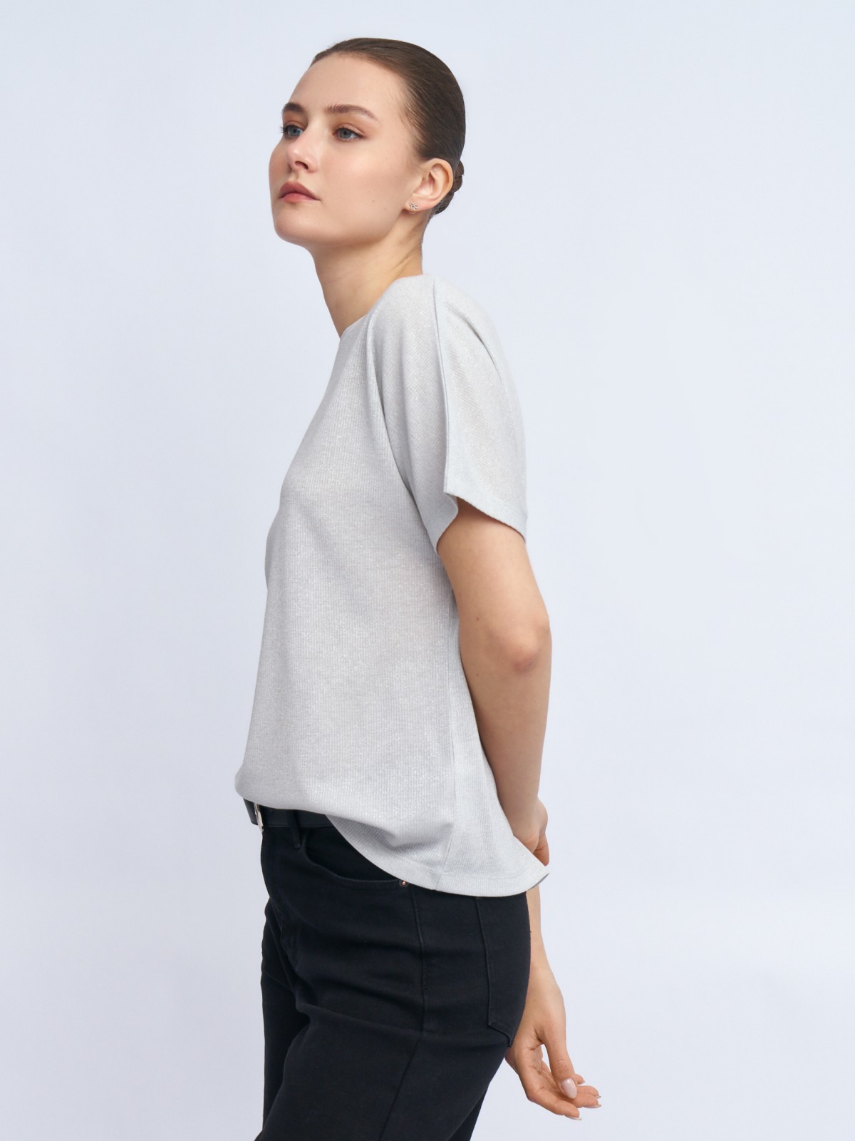 Трикотажный топ-блузка с люрексом