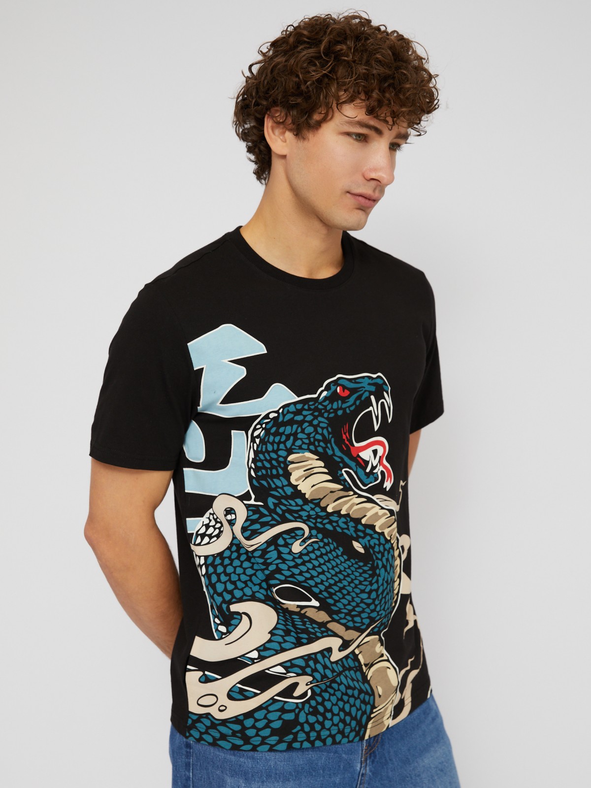 Футболка из хлопка с принтом со змеёй