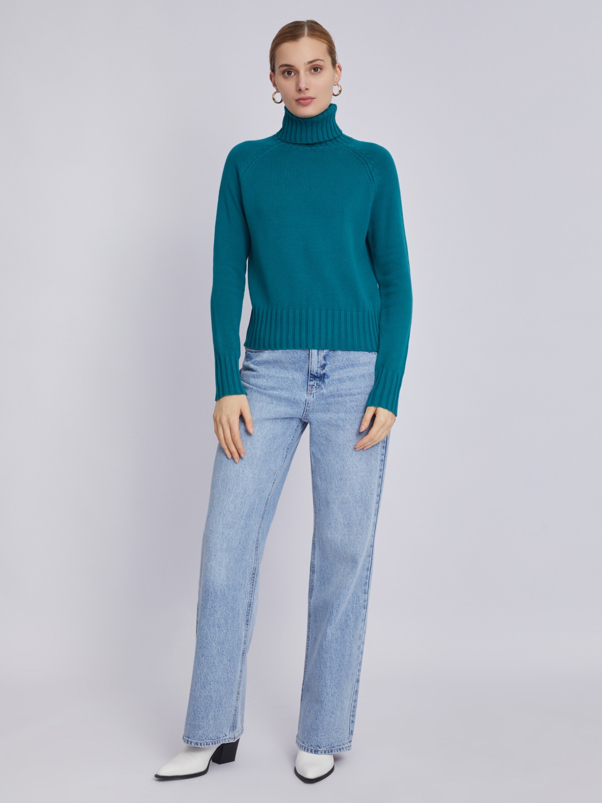 Вязаный свитер из хлопка и акрила с воротником-гольф