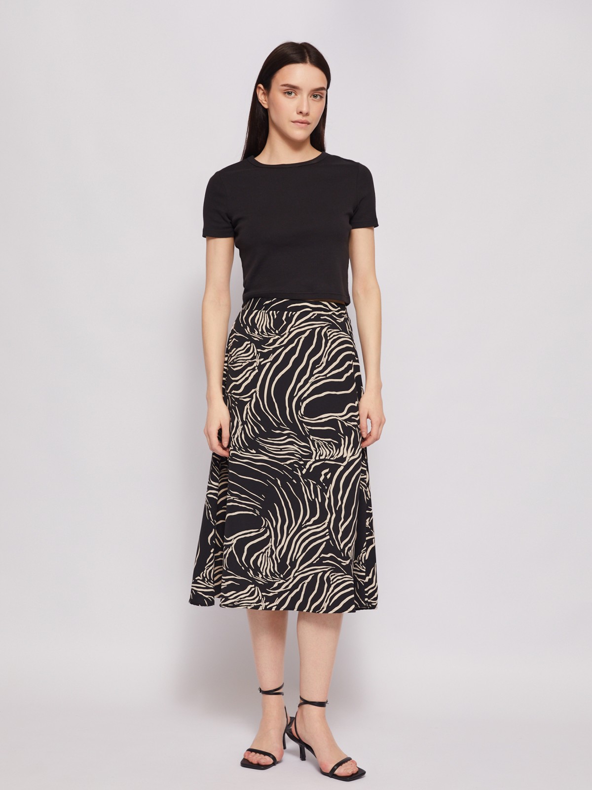 Юбка миди на резинке с принтом в анималистичную полоску