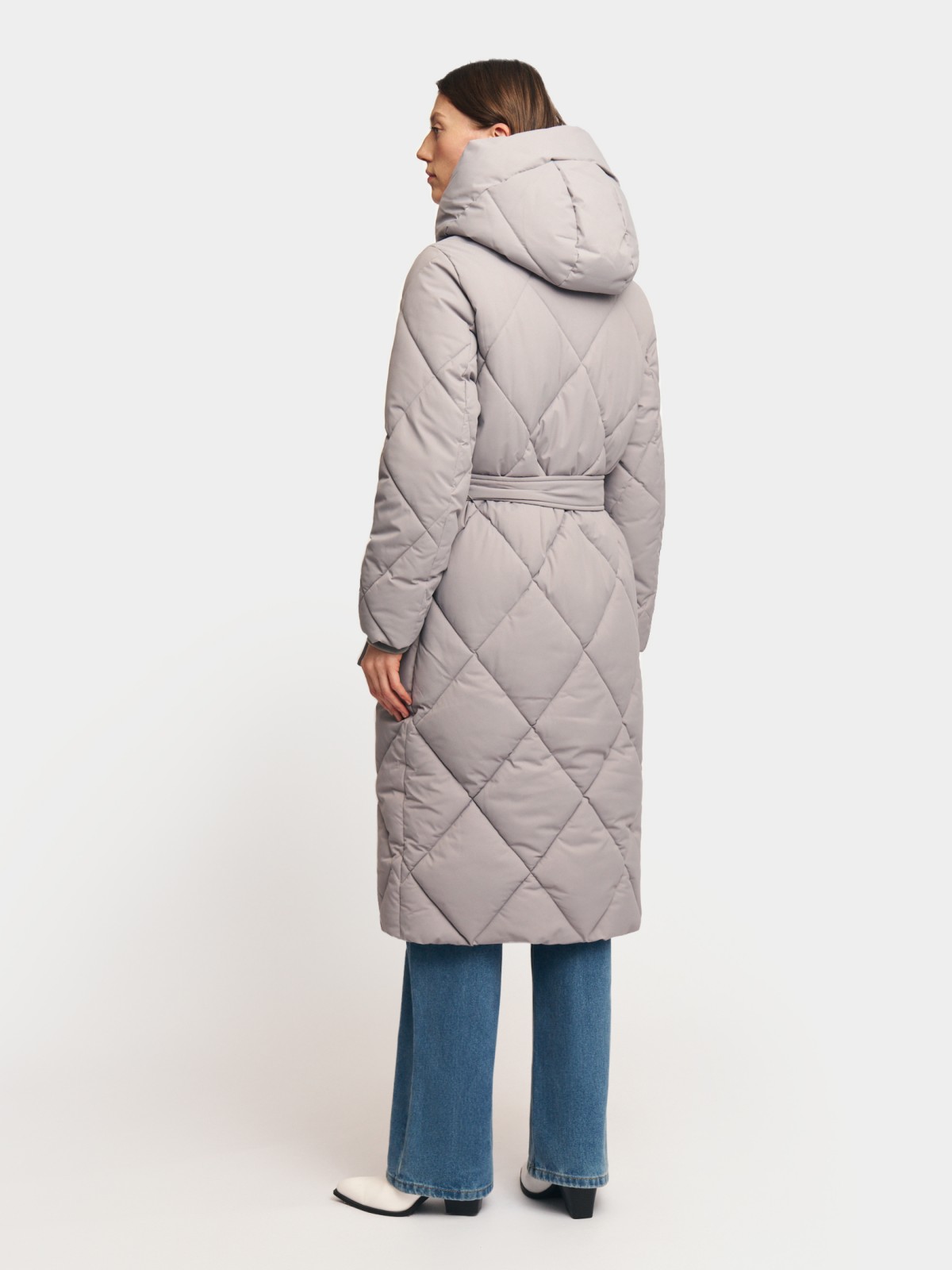 Тёплая куртка-пальто с капюшоном и поясом