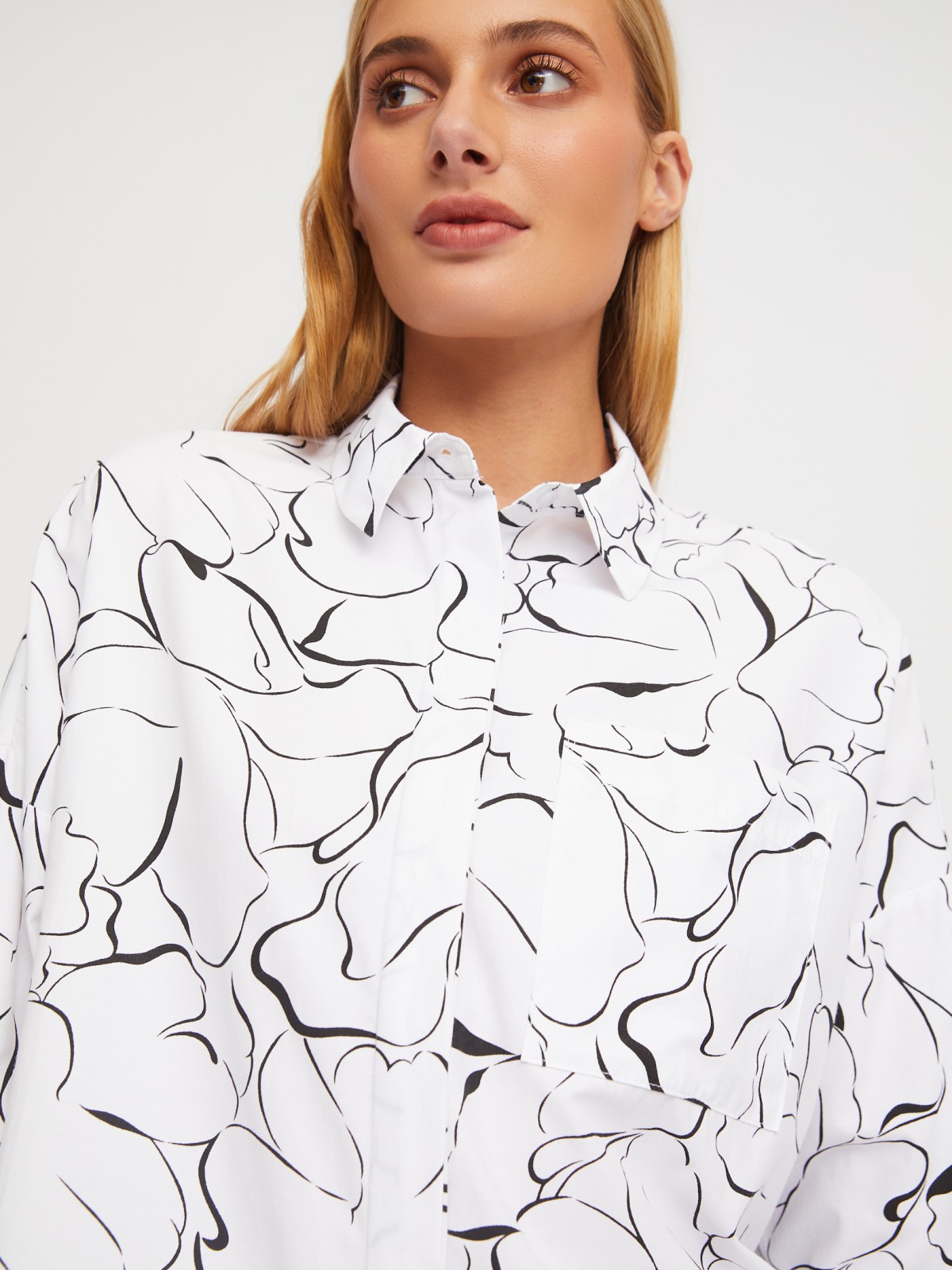 Рубашка оверсайз силуэта с цветочным принтом zolla 02411118Y072, размер XS - фото 3