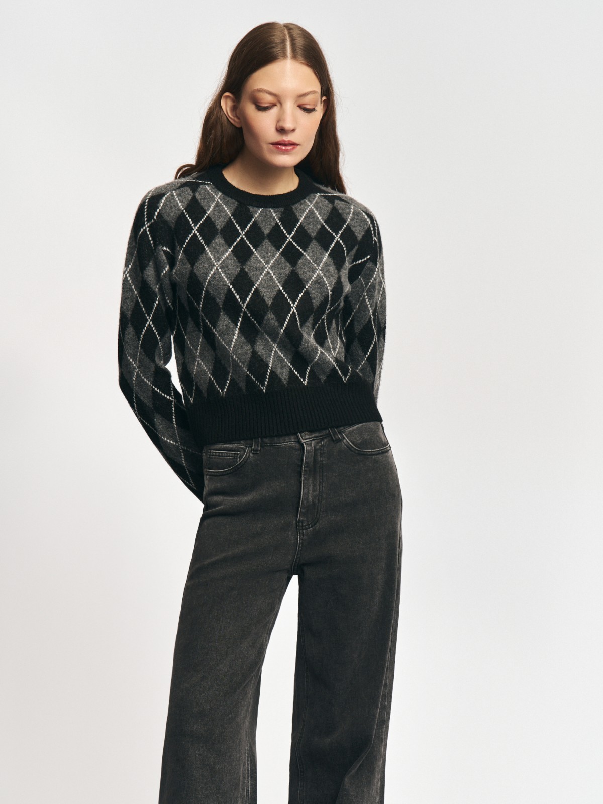 Вязаный джемпер с узором в ромб