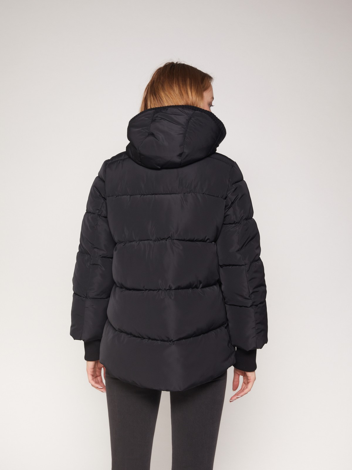 Тёплая стёганая куртка с капюшоном zolla 021335102264, цвет черный, размер S - фото 6