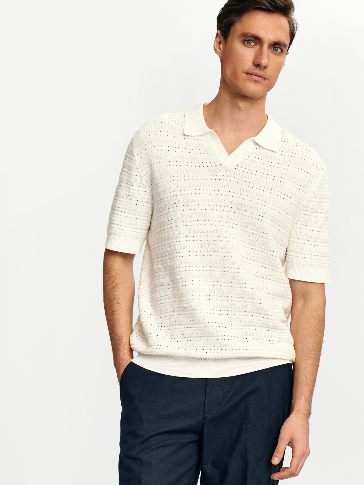 Вязаная футболка поло из хлопка