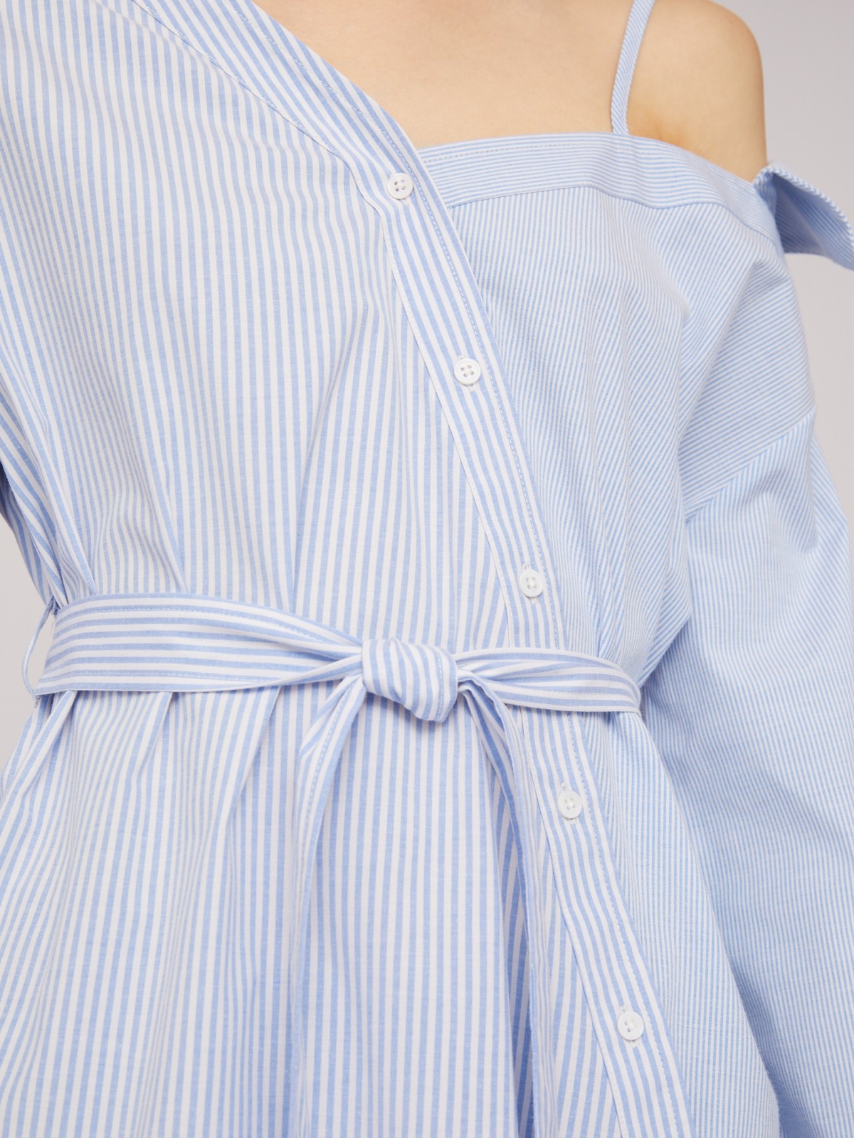 Блузка-рубашка на одно плечо с узором в полоску и поясом zolla 02421117Y143, цвет белый, размер L - фото 4