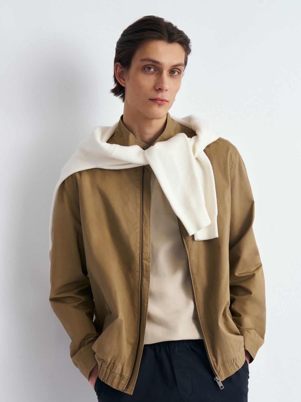 Куртка-бомбер из хлопка с воротником-стойкой