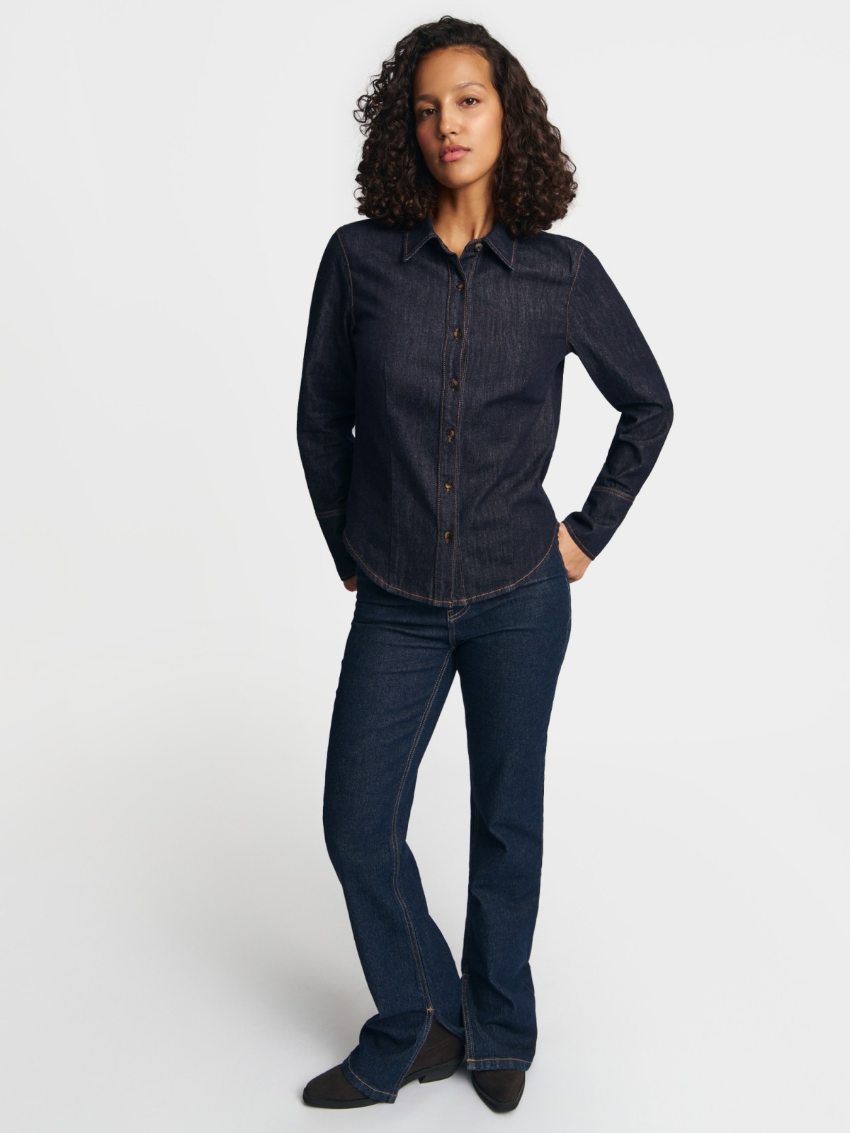 Джинсовая куртка-рубашка из хлопка