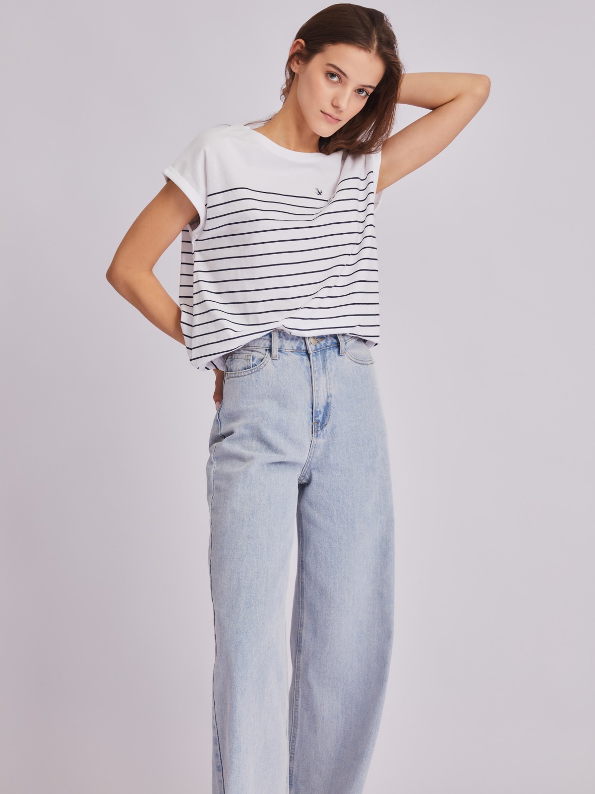 Футболка из хлопка с узором в полоску и пинами