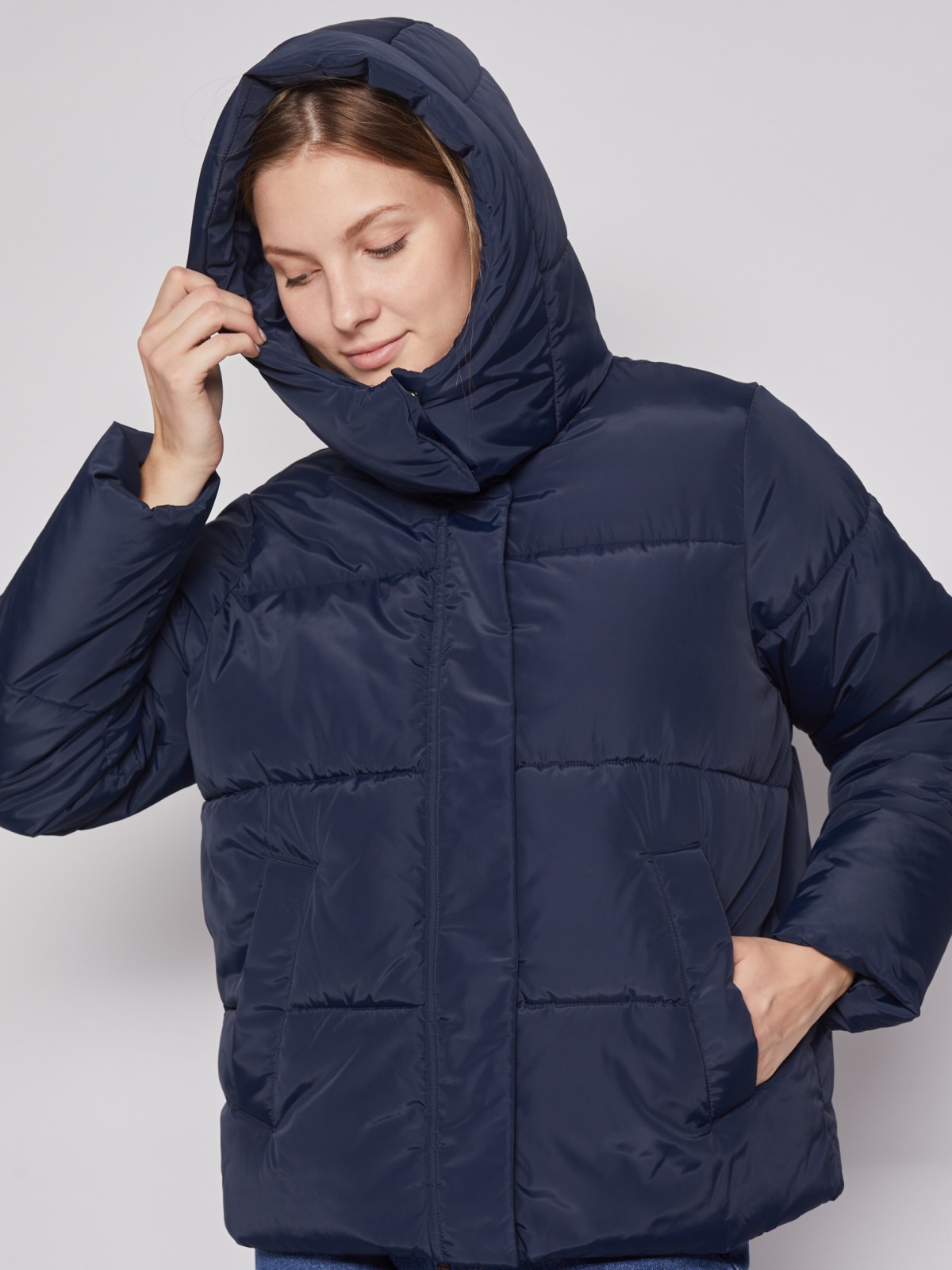 Утеплённая дутая куртка zolla 022125112134, цвет синий, размер XS - фото 6