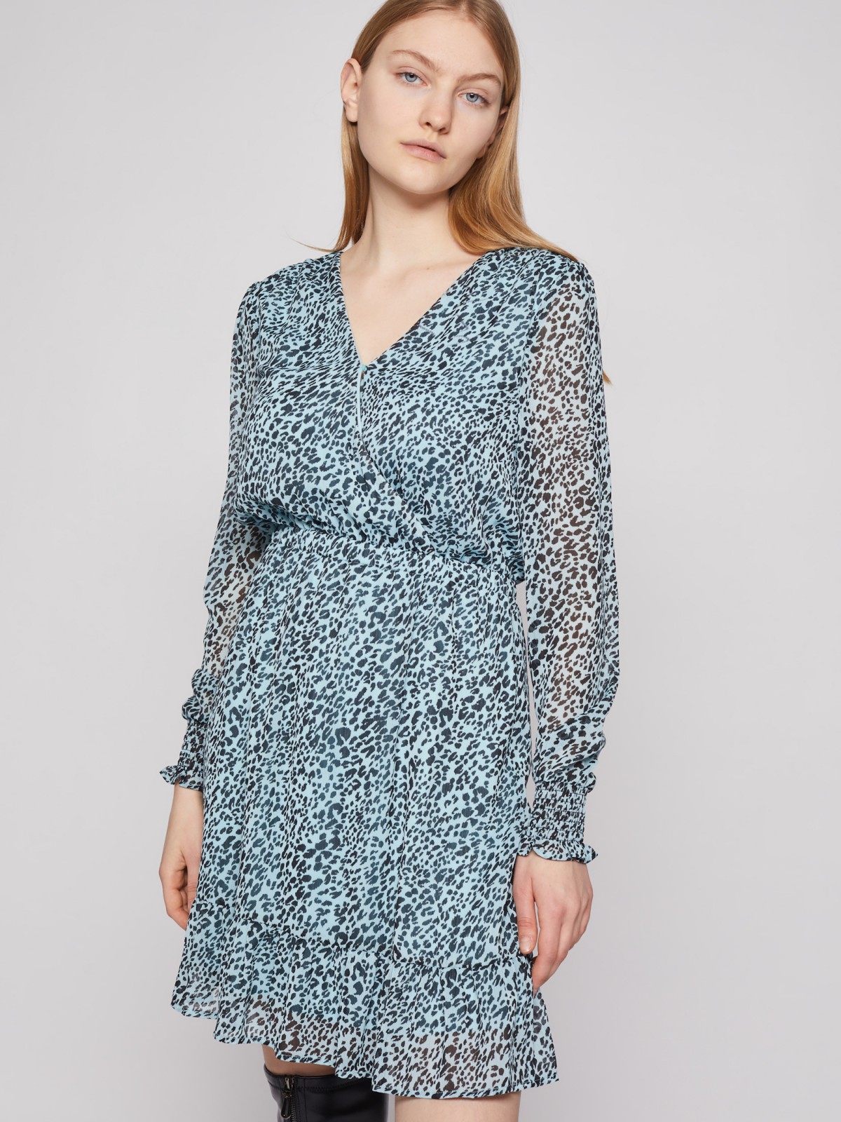 Шифоновое платье с леопардовым принтом zolla 02213824Y183, цвет мятный, размер XS - фото 3