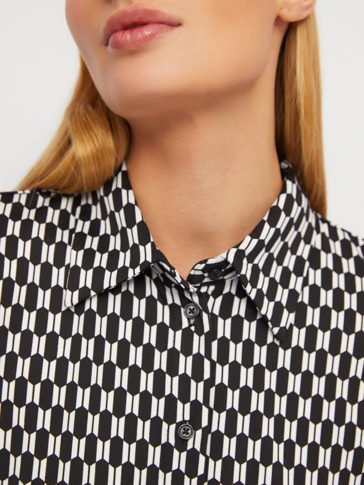 Рубашка из принтованного трикотажа с длинным рукавом zolla 024111159163, цвет черный, размер XS - фото 4
